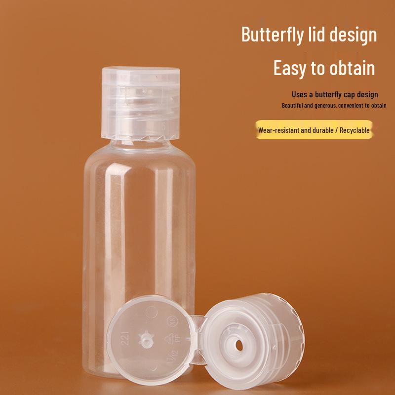 Transparent PET Plastic Flip-Top Bottle, 10/30/50/100 ml, Butterfly Cap for Lotion/Cosmetic Packaging.