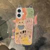 Color Graffiti Cat Applicable Apple 17/16Promax Cat Ears Phone Case IP Air Transparent 15/14 Soft