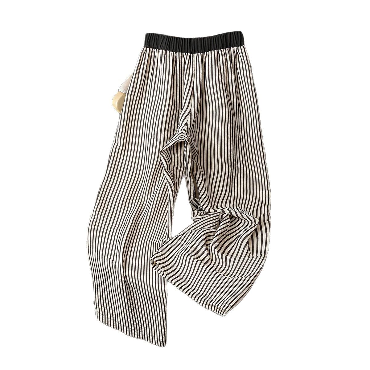 

Summer New Texture-striped Wide-leg Pants with High Waist - Comfortable and Slimming Casual Pants with A Good Drape Effect XL серый