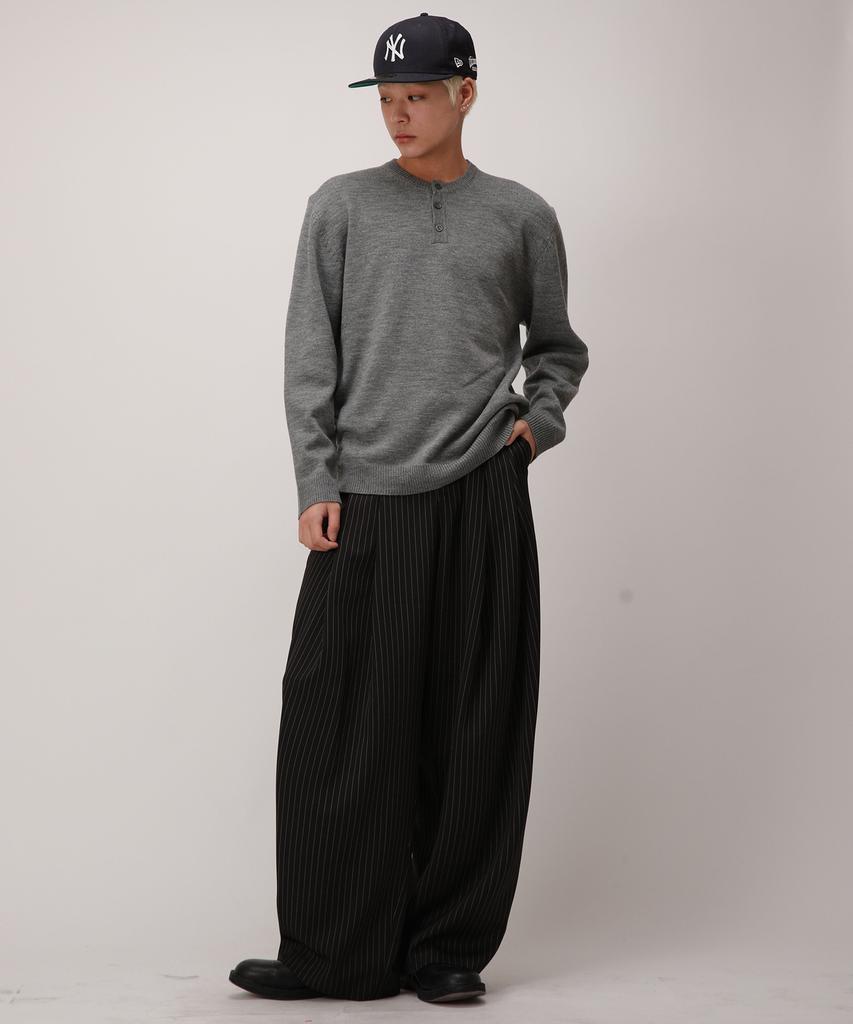 Dibellobeu Double Pintuck Wide Slacks_Black Stripe