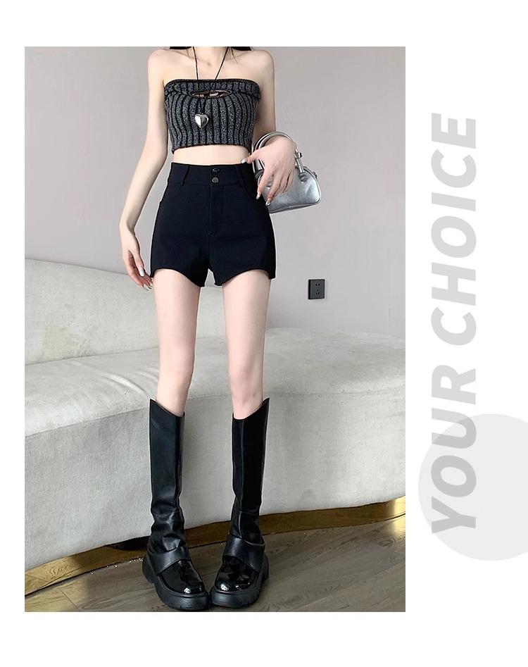 2024 Autumn Korean High Waist Slim Black Shorts for Women - Versatile High-End Design