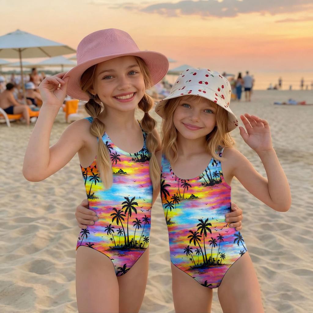 Girls One Piece Swimsuit Summer Kids Swimwear Beachwear Hawaiian Print Casual Fashion Swim Suit for Children