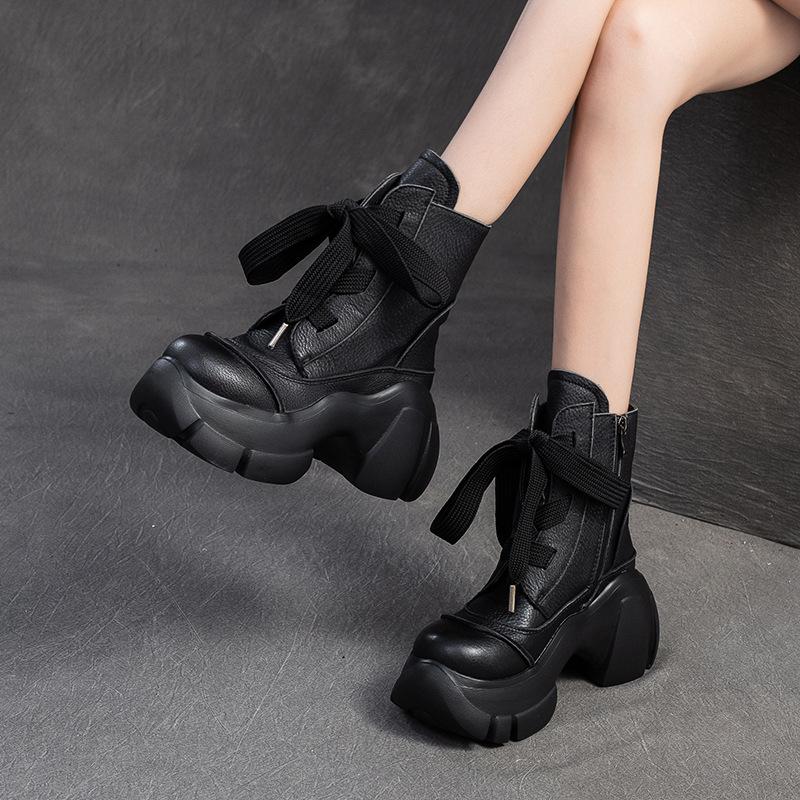 Fashion GKTINOO Retro Thick Soled Short Boots 2025 Autumn Winter New Genuine Leather Round Toe Solid Color Versatile Platform Shoes