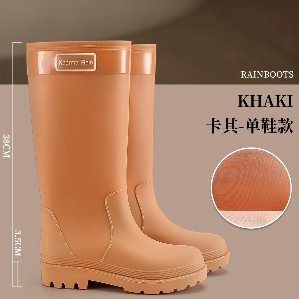 New Red Rain Boots Women's Autumn and Winter New Thickened-soled Boots Knight Boots Straight Boots Travel High Single Boots