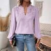 Lace Hollowed V Shirt Women Long Sleeve Office Lady Blouse