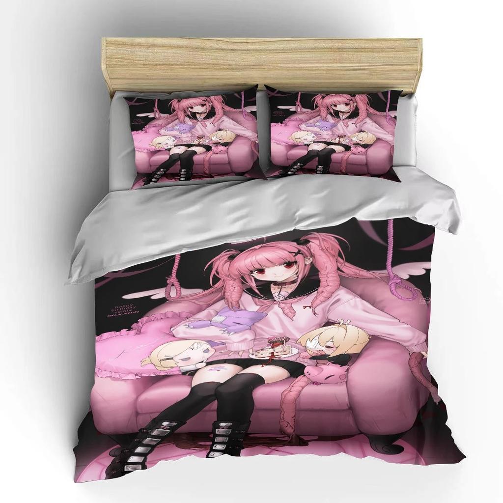 Japanisches 3D Anime Moe Doppelbett Bettbezug Bett Europäische Bettwäschesets Heimtextilien Luxus Kissenbezüge Schlafzimmer Bettwäschesets A