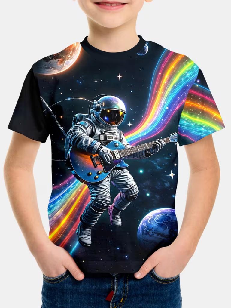 Jungen Kinder Kleidung Stylisch Cartoon Weltraum Astronaut Grafik T-Shirts Jungen Mädchen Sommer Kurzarm Outdoor Kleidung für Kinder