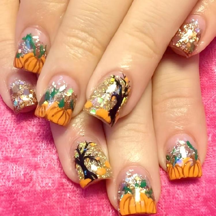 

Halloween Themed Press On Nail Short Pumpkin Leaf Art ABS For Women Parties Everyday Stylish Wear 1