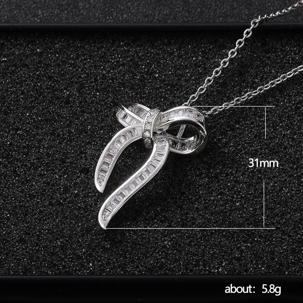 Ladies' Bow Pendant Necklace, Fashionable Collarbone Chain, Elegant Sparkling Design Jewelry, Daily Wear, Gift Giving