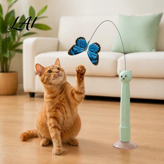 Handheld Cat Wand Toy Electric Butterfly Wand Rechargeable Interactive Toy 360 Spinning Self-Play Exercise Toys for Kittens with 2 Modes,