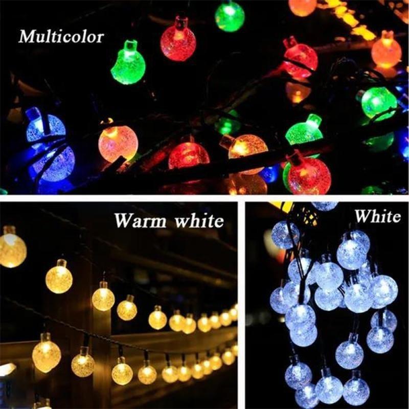 1PCS Solar String Lights Outdoor 50 Led Crystal Globe Lights with 8 Modes Waterproof Solar Powered Patio Light for Garden