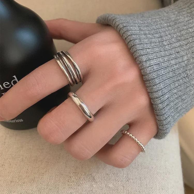 Posrebrzany wielowarstwowy pierścionek otwarty owinięty krzyżowo w stylu europejskim i amerykańskim dla kobiet