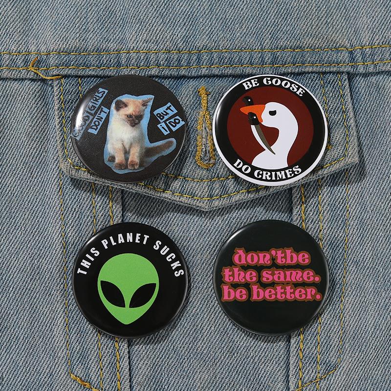 Tinplate Soft Button Pin Anime Fun Animal Goose Frog Cat Alien Cherry Brooch for Hat Bag Creative Jewelry Gift Lapel Badge 2025