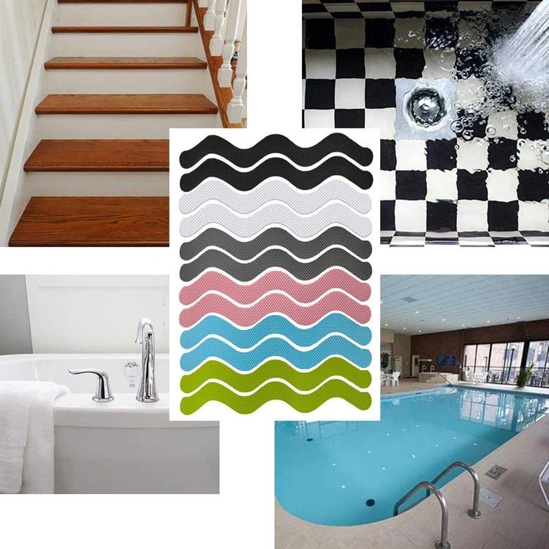 12pcs Shaped Self-Adhesive Anti Slip Strips Waterproof Safety Strips Shower Stickers Non Slip Tape For Bathtub Stairs Floor