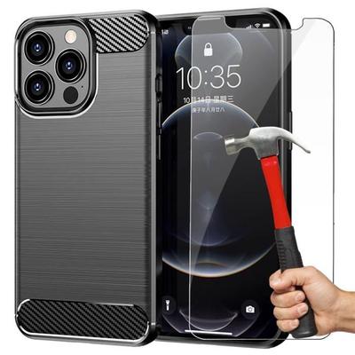 Case for iPhone 13 Pro Max (6.7'') Shockproof Silicone Black + 2 Tempered Glass Screen Protector