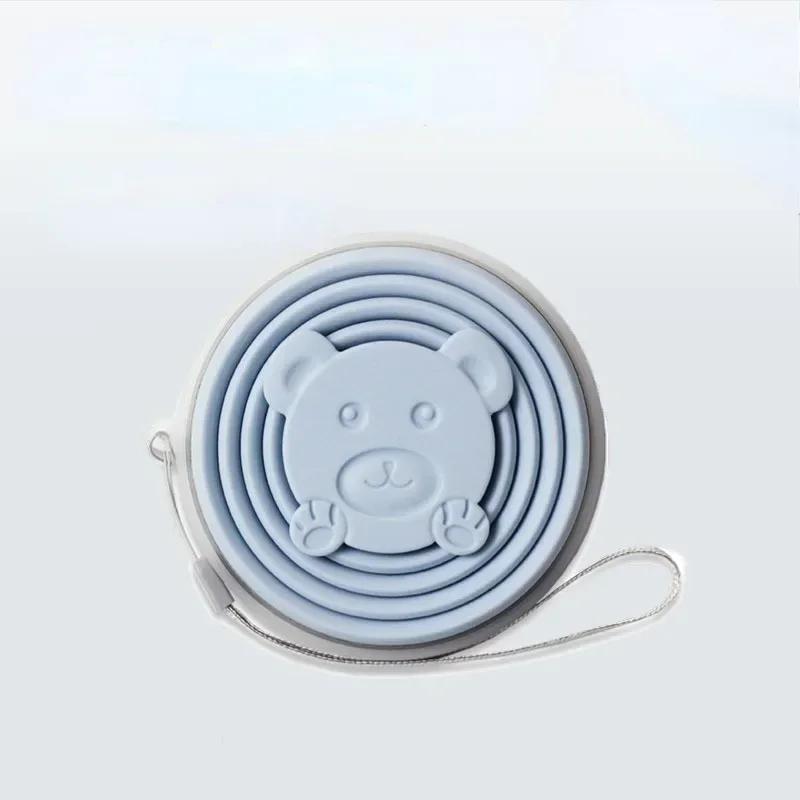 180ml Outdoor Silicone Folding Cup Travel Casual Mug Cartoon Bear Collapsible Reusable Drinking Cup with Lids Retractable Cups