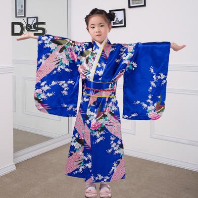 1 Set Girls Traditional Kimono Pajama Vibrant Colors Floral Peacock Print Easy To Wear Comfortable Kimono