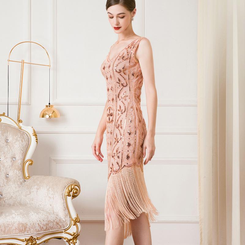 1920er Jahre Retro Party Pailletten Perlen Kleid Prom Temperament unregelmäßige Quaste Kleid
