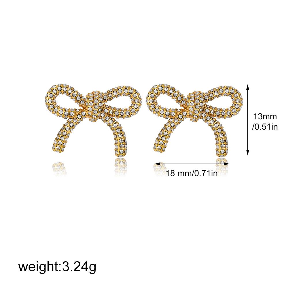 

Stainless Steel Cubic Zirconia Gold Color Bowknot Stud Earrings for Women Daily Delicate Gold Plated Zircon Anti Allergic Gift