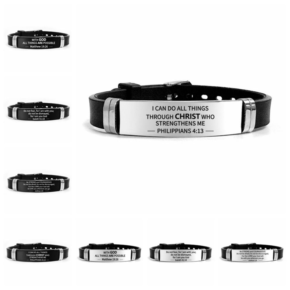 Silicone Material Christian Faith Bracelet Black Stainless Steel Inspirational Bracelet Unisex