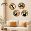 Healing Night Wall Decor 4Pcs 3D Boho Cat Decoration Round Wooden Hangings