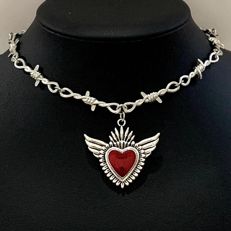 Sacred Heart Necklace, Small Wire Necklace, Women's Hip-hop, Gothic, Punk Style, Barbed Wire, Small Thorn Chain Necklace, Gift