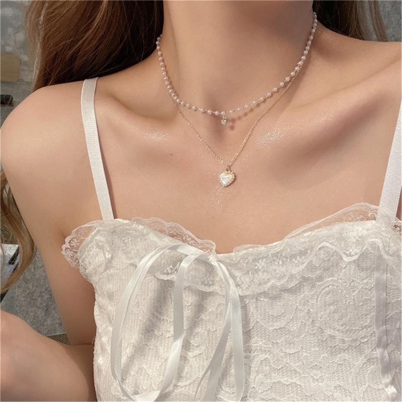 Heart Pendant Necklace Women Adjustable Chain Necklace Elegant Double Layer Necklace Suitable for Weddings and Parties