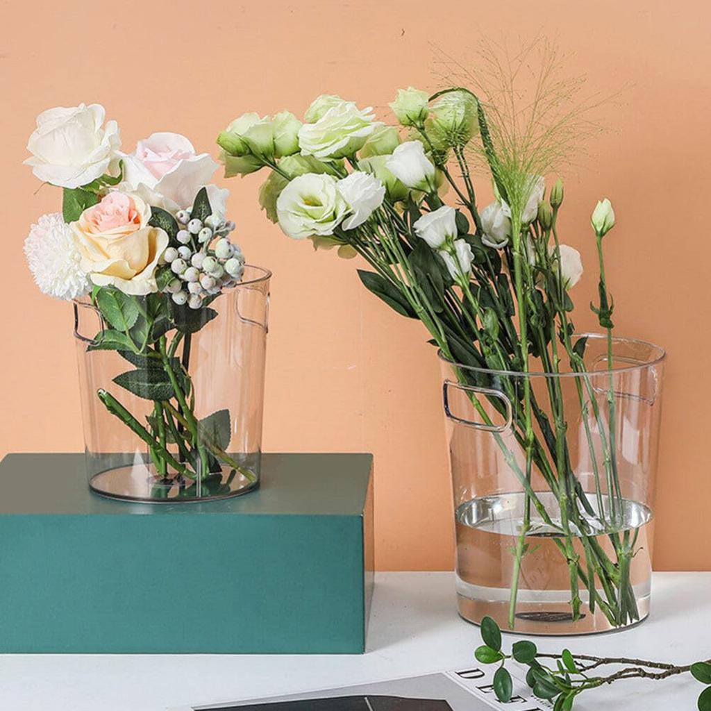 Household Supplies Transparent Rubbish Can With Handle Multifuctional Round Plastic Garbage Can Tabletop Storage Bottles