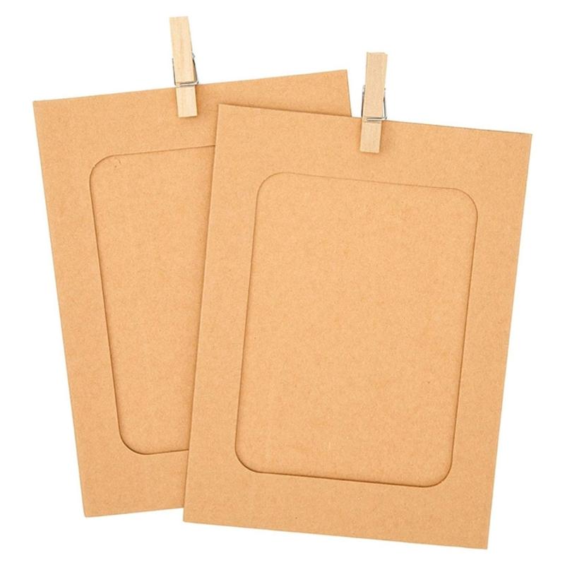 10 Piece Wall Hanging Paper Photo Frame 3 Color Designs Includes Rope and Wood Clips For Home Art Display Picture Frame