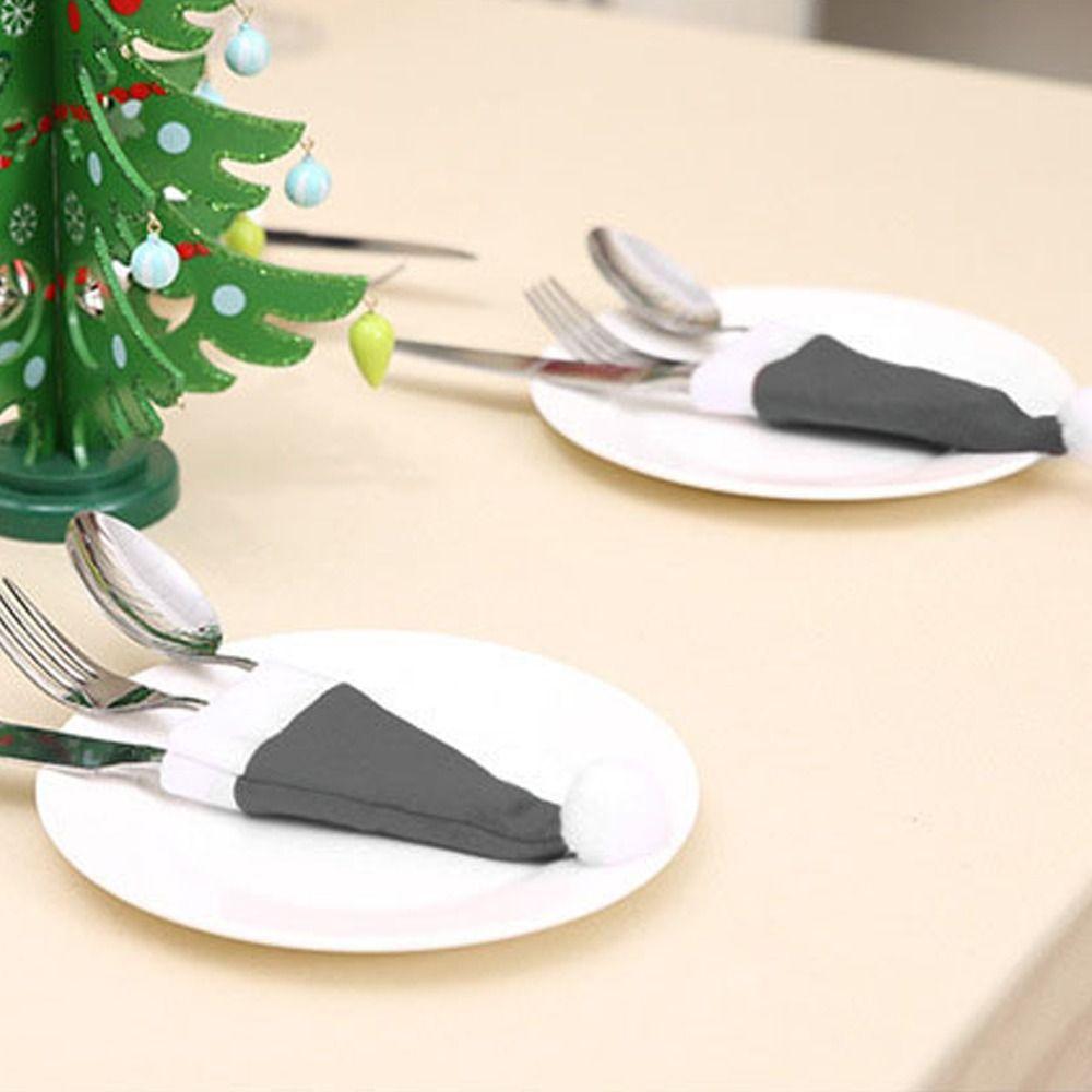 10pcs Non-woven Mini Santa Hat Ornaments Grey Wine Bottle Cover  New Year Festival Gifts