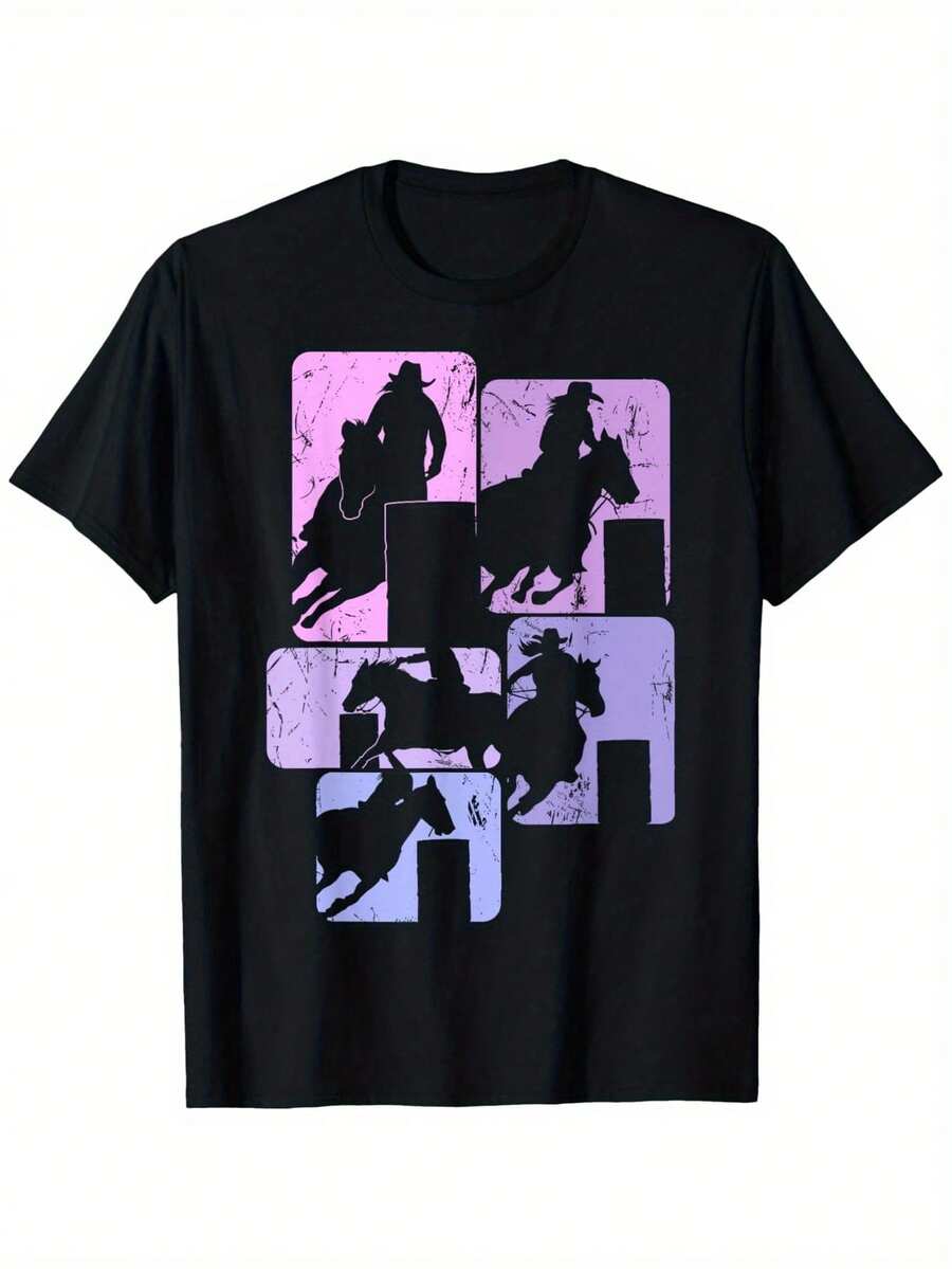 

Barrel Racing Horse Barrel Racer Rodeo Cowgirl Women TShirt Unisex Cotton Casual Round Neck Outdoor 4XL