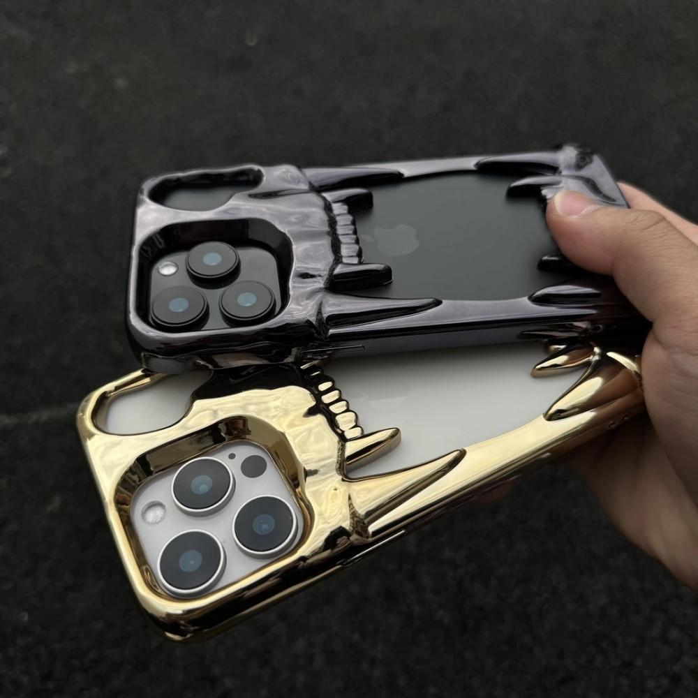 Luxury Cut-Out Plating Hollow Tiger Tooth Skull Case For iPhone 17 Air 16 15 14 Plus 13 12 Pro Max 11 Cooling Shockproof Cover