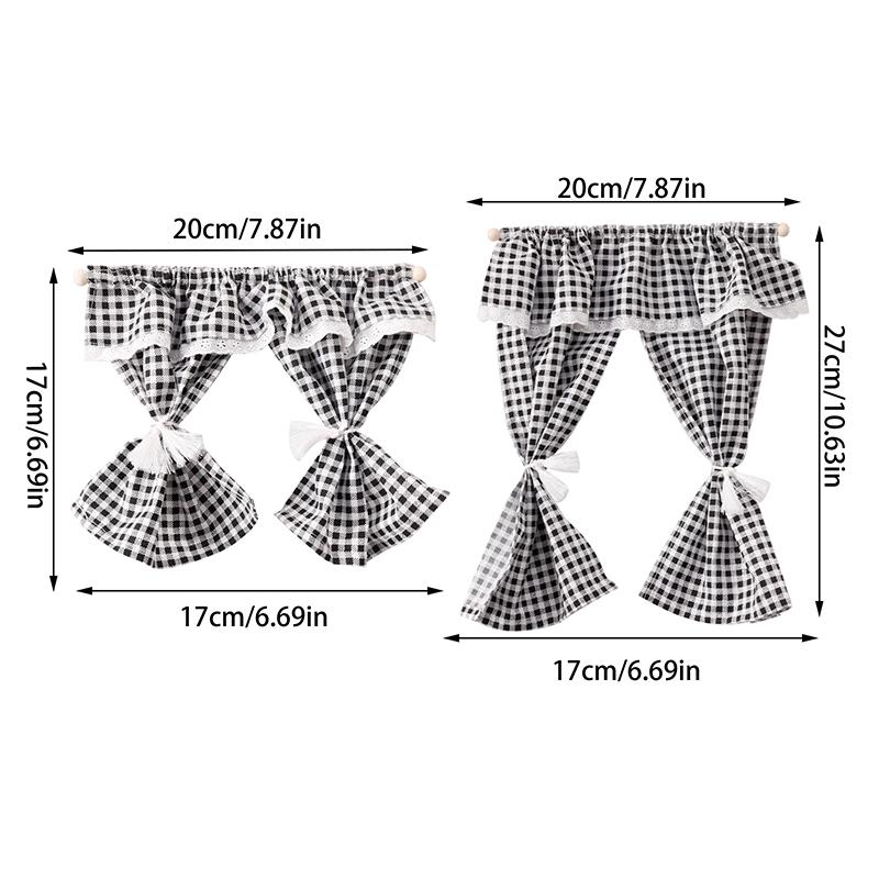 1/12 Dollhouse Mini Plaid Curtains Door Curtain Doll Home Furniture Decoration Dolls House Living Scene Decor Accessories