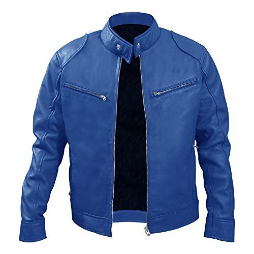 Business Gentleman Zip Cardigan Pocket Decorative PU Leather Stand-Up Collar Slim Leather Jacket Jacket