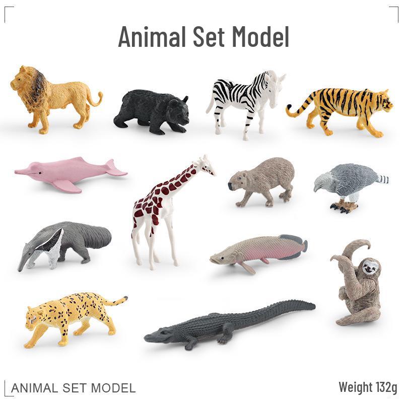 Wild Animal Set: Tiger, Lion, Giraffe, Panda, Marmot - Children s Cognitive Toy Model