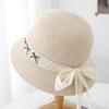 Breathable New Hat Women's Bucket Hat Spring and Summer Bow Lace Streamer Hollow Sunscreen Sunshade Sun Hat