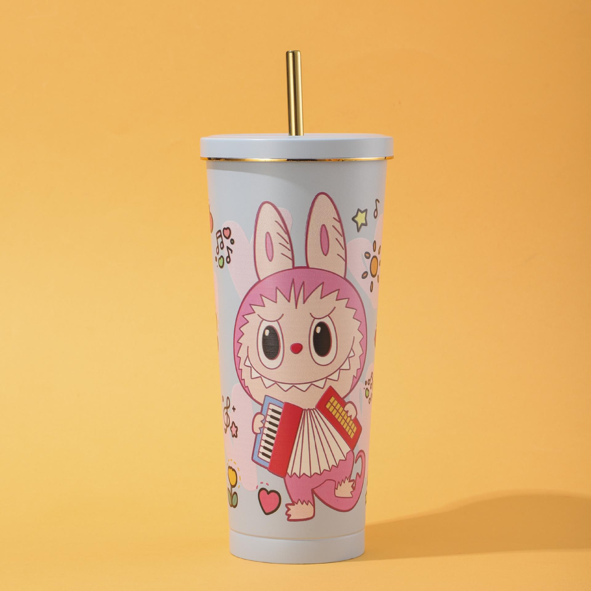 

Cartoon large-capacity straw cup Stainless steel thermos cup Anti-drop and wear-resistant car cup Vacuum outdoor water cup 750ml