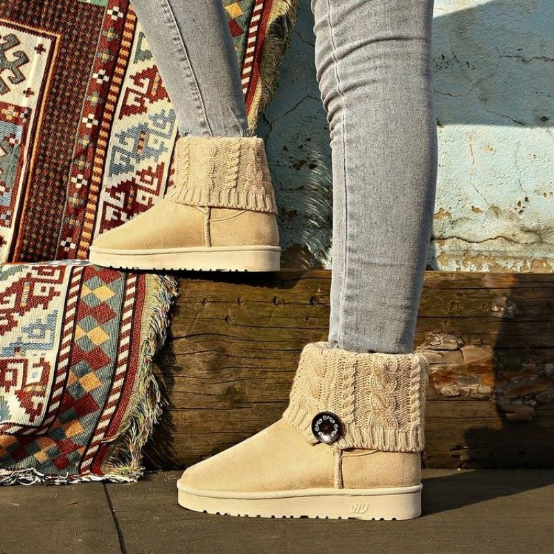 Fashion Women's Fashion Flat Snow Boots Winter New Round Head Sleeve Wool Tube Soft Sole Anti-slip Wear-resistant Short Boots