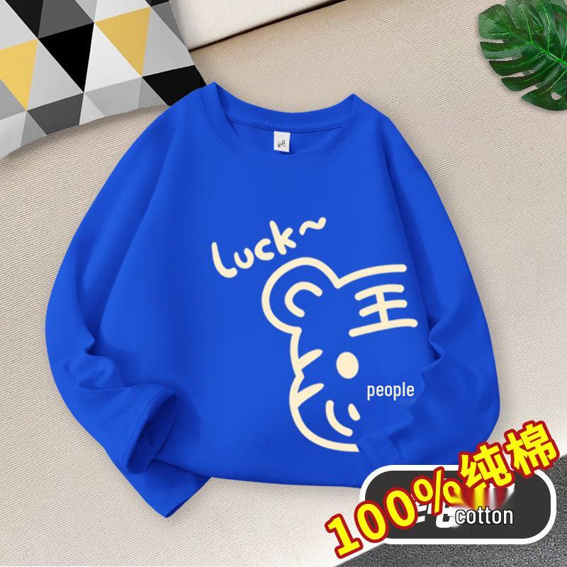 Children's Cotton Autumn Long-Sleeve Round Neck Top - Trendy Loose Fit Korean Style T-Shirt for Boys