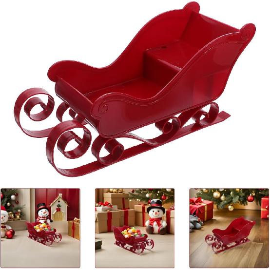 Christmas Mini Sleigh, Christmas Candy Bowl Santa Sleigh Basket Candy Dish Bowl Server Table Top Table Shelf Decors Red Holiday Decoration Winter