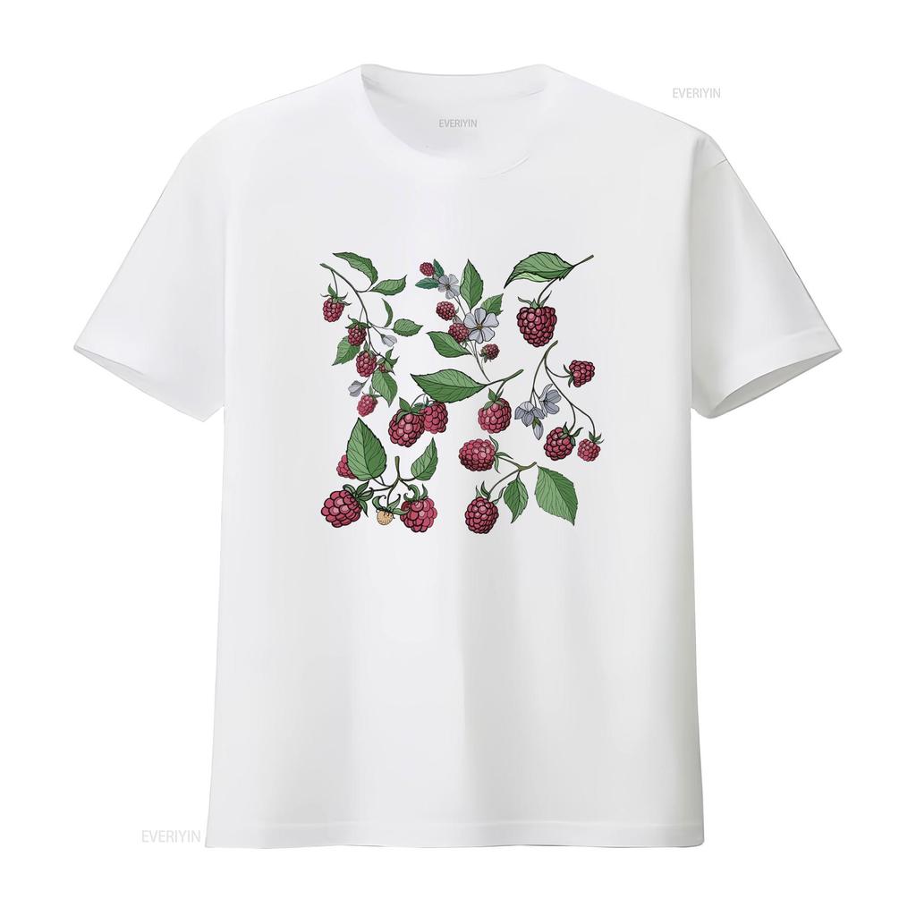 Vintage Botanical Raspberry Floral Vine Print Casual T Shirt Vintage Homme Graphic Soft Stretched Streetwear Unisex