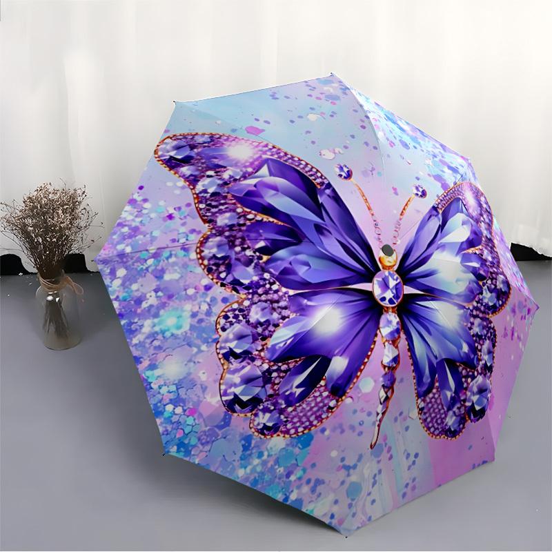 1pc Purple Butterfly Automatic Open/Close Folding Umbrella - Compact 8-Rib Design, Daily Use, Perfect Gift for Friends & Family Yy260327089