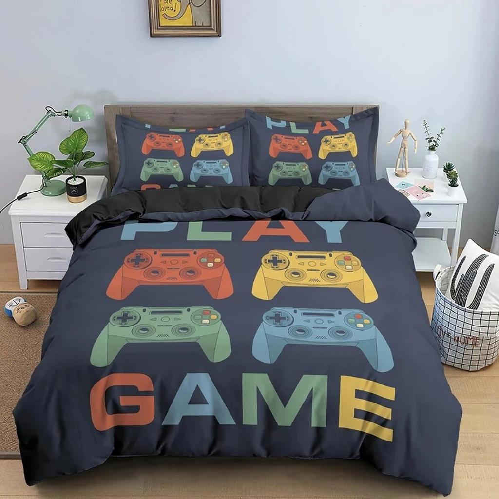 Gamepad Duvet Cover 2/3Pcs Game Bedding Set Teens Video Game Quilt Cover Set ,King, Double Bed, For Bedroom