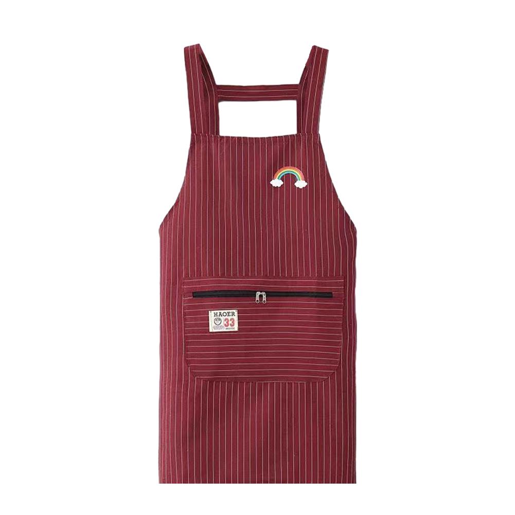 Striped Zippered Cotton Apron With Straps Breathable Apron Kitchen Oil Resistant Aprons Women's Dirt Resistant Work Clothes