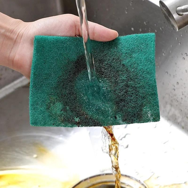 Green Cleaning Cloths Scrub Pads Sponge Household Kitchen Scrubbing Pad Scratch Free Reusable Dishwashing Cleaning Cloth Cheap