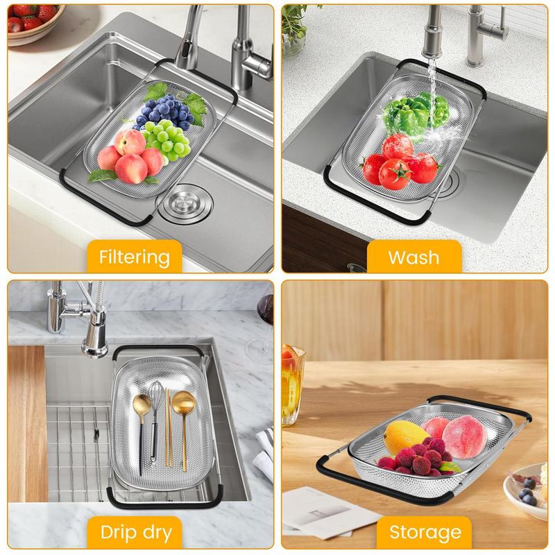 Drainer For Food Sink Colander With Handle Stainless Steel Colander Fine Mesh Sink Colander Large Colander Strainer Basket For