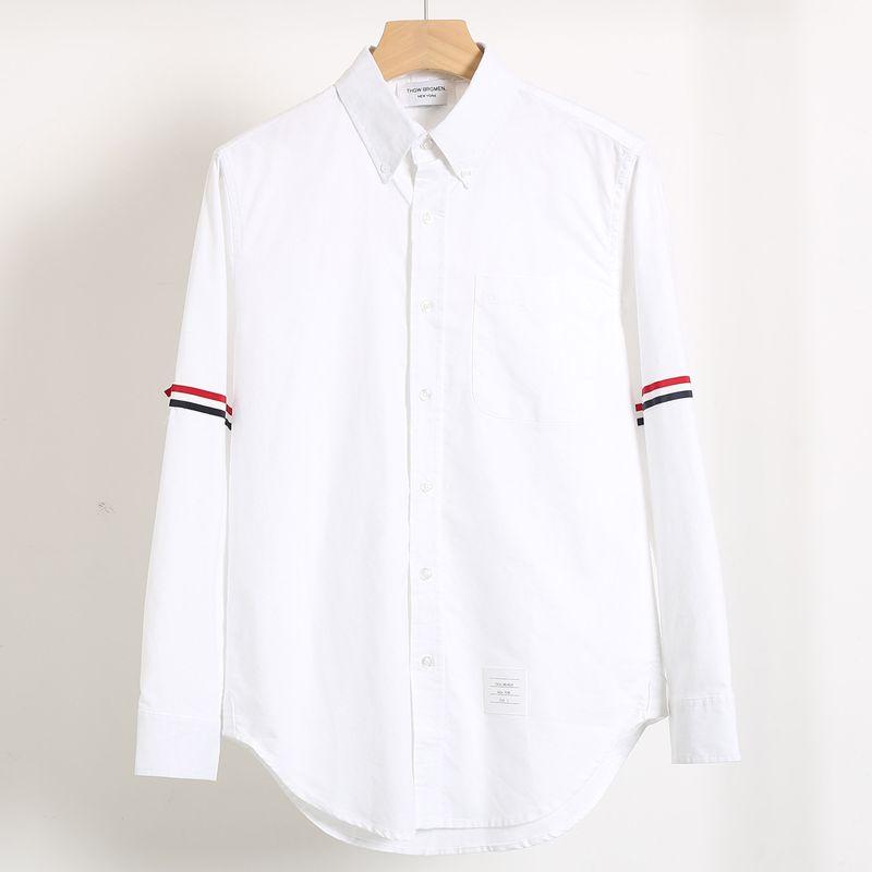 White Shirt for Men and Couples, Spring and Summer Pure Cotton Oxford Fabric, Business Casual Four-Stripe Tape, Plus-Size Long-Sleeve Shirt for Women
