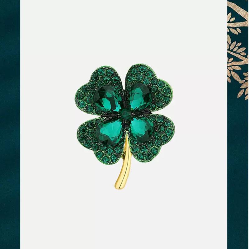 Lucky Green Four-Leaf Clover Brooch Women'S Trendy Versatile Corsage Temperament High-End Pin Suit Coat Accessories