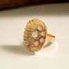 Vintage Gold Color Imitation Pearl Flower Open Rings For Women Exaggerated Metal Irregular Geometric Finger Rings Jewelry