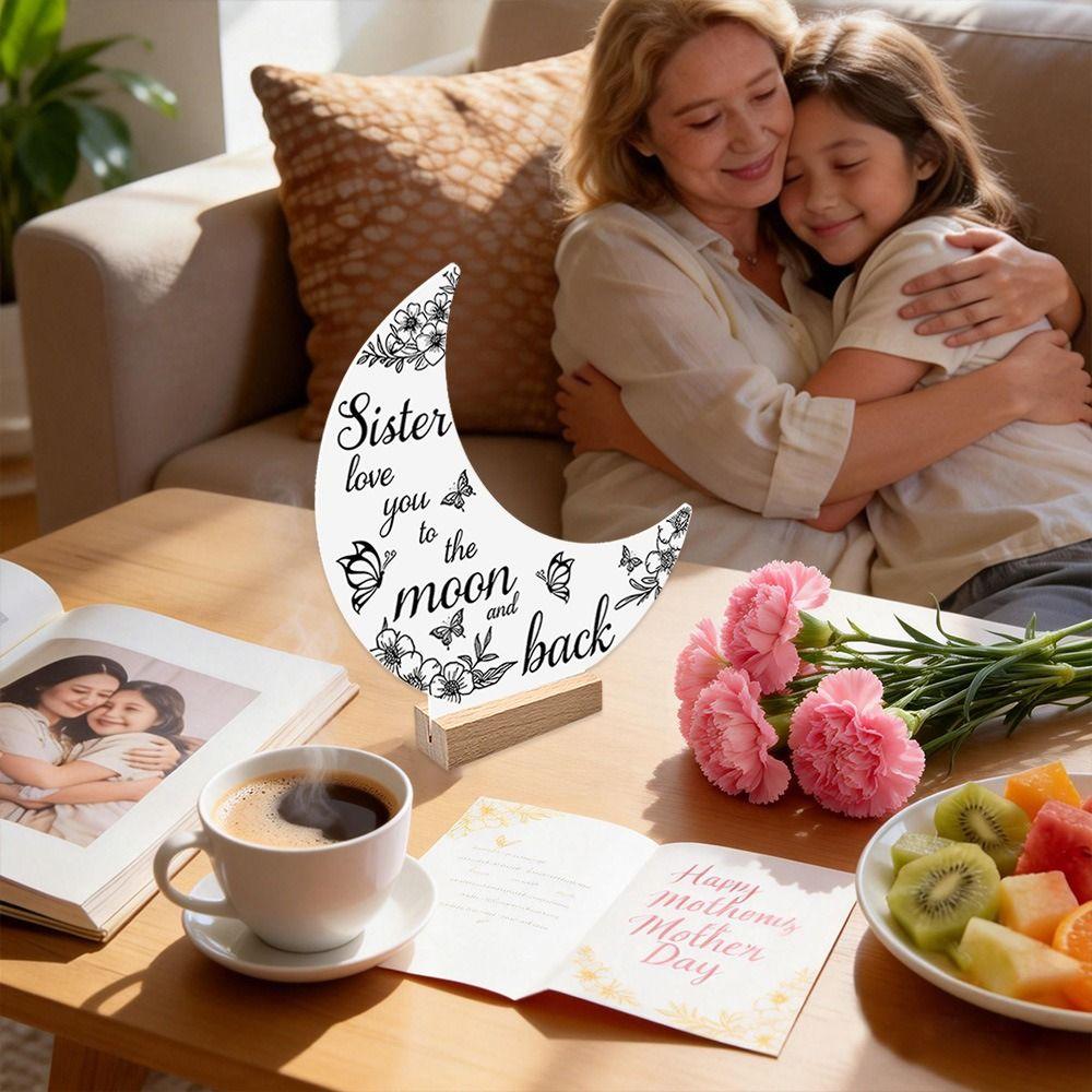 with Wood Base 3D Moon Decorative Ornaments Mother's Day Decorative Figurine  Home Decoration